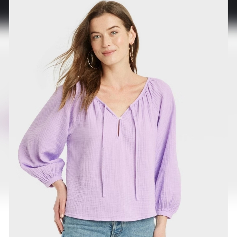 Women's Balloon Long Sleeve Everyday Blouse - Universal Thread" Purple